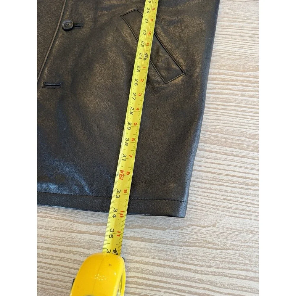 Men’s Black Leather Coat-Thinsulate Zip Out Lining-Large-Buttons-Oakwood Brand